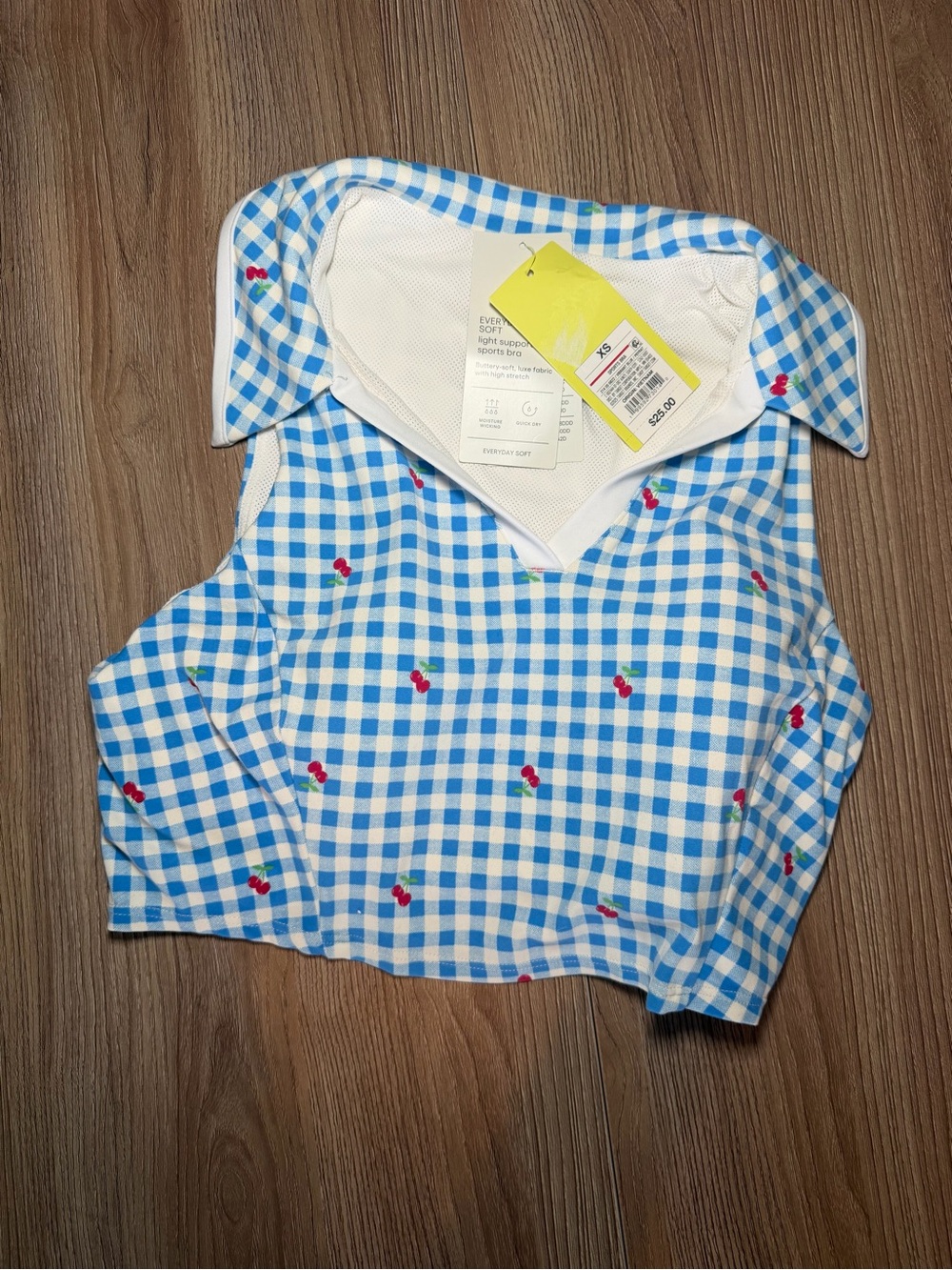 Gingham Cherry Polo athletic Tank Top - Blue & White